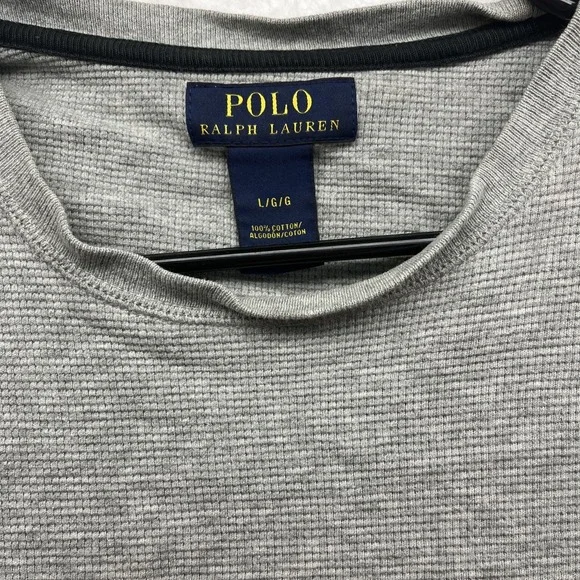 Polo Ralph Lauren Shirt Mens Large Gray Thermal Waffle Knit Long Sleeve Golf Fit - Picture 5 of 11